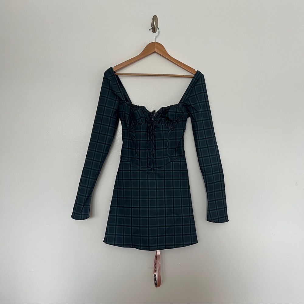House of CB Malika Blue Tartan Corset Mini Dress Size M NWT - Picture 2 of 8